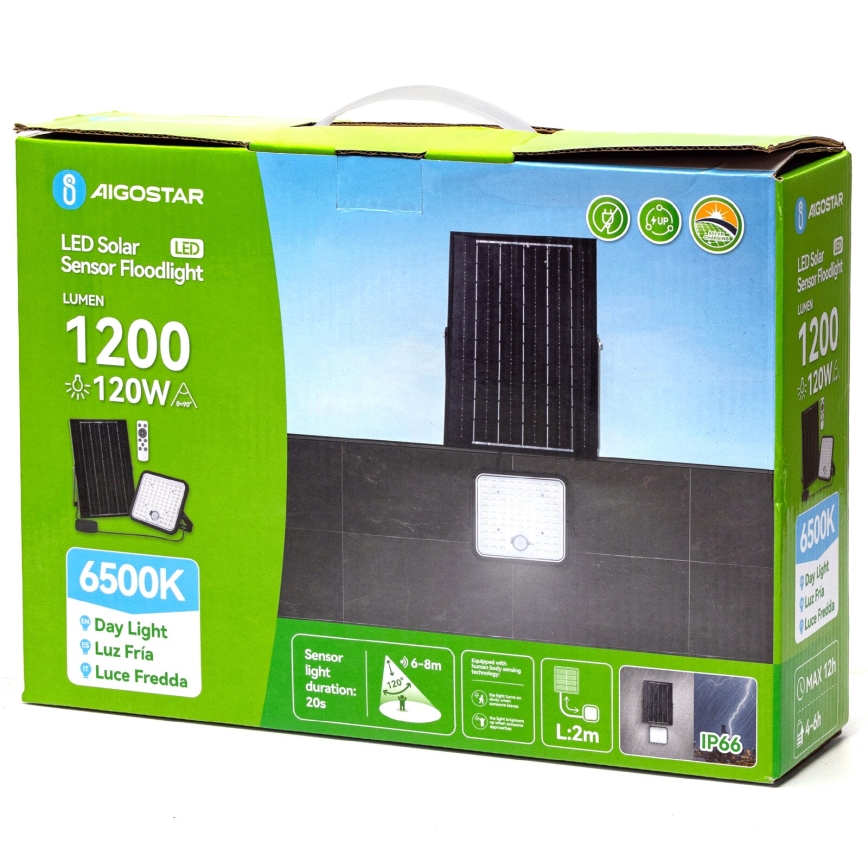 Aigostar - Регулируем соларен LED прожектор със сензор LED/120W/3,4V 6500K IP66 8000 mAh + дистанционно управление