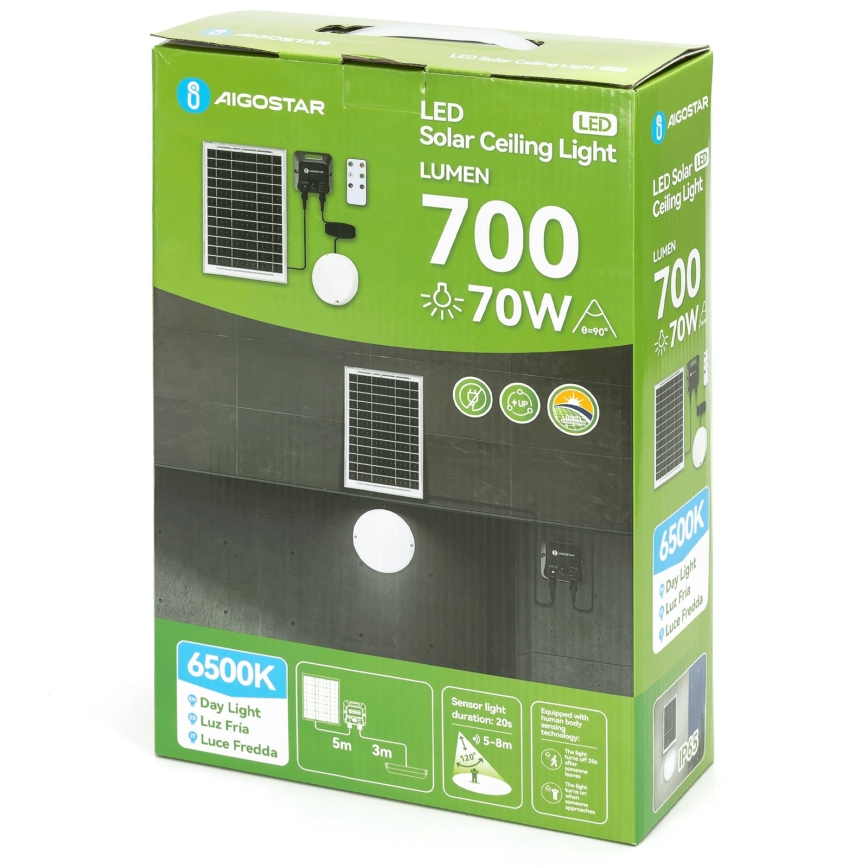 Aigostar - LED соларно таванно осветително тяло със сензор LED/70W/3,7V 6000 mAh IP65 + дистанционно управление