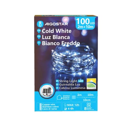 Aigostar - LED соларна коледна верига 100xLED/8 функции 12м IP65 800 mAh студено бяло