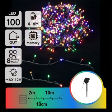 Aigostar - LED соларен коледен гирлянд 100xLED/8 функции 12m IP65 многоцветен 800 mAh