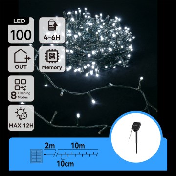 Aigostar - LED соларен коледен гирлянд 100xLED/8 функции 12m IP65 студено бяло