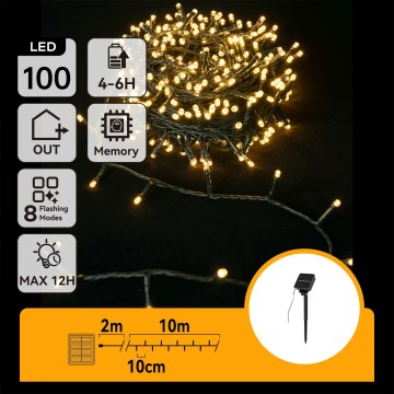 Aigostar - LED соларен коледен гирлянд 100xLED/8 функции 12m IP65 топла бяла 800 mAh