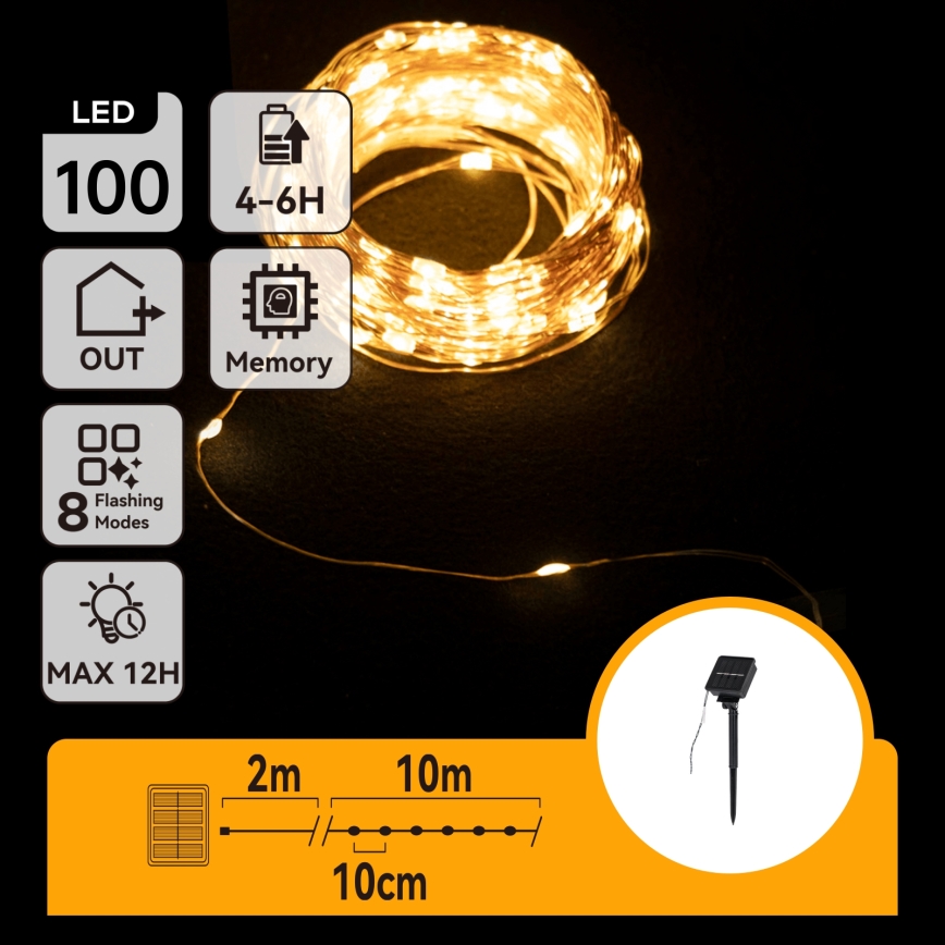Aigostar - LED соларна коледна гирлянда 100xLED/8 функции 12 м 800 mAh IP65 топла бяла