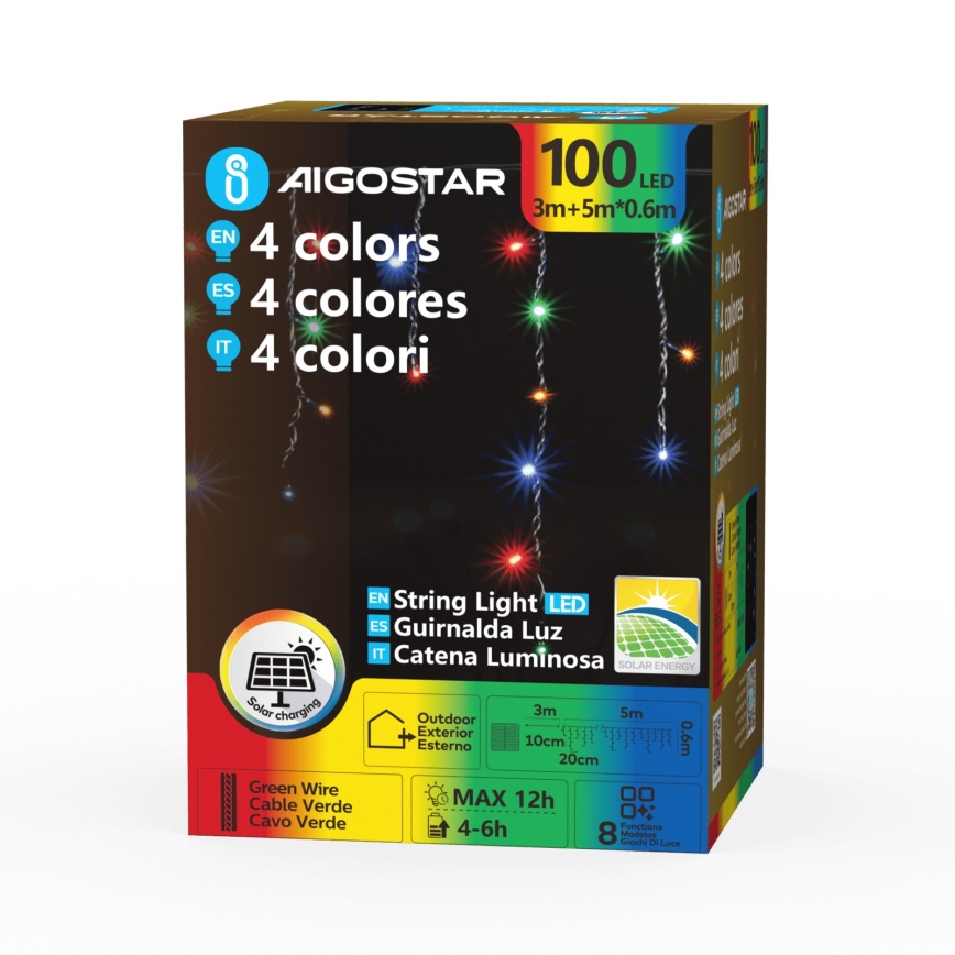 Aigostar - LED соларна коледна гирлянда 100xLED/8 функции 8x0,6m 800 mAh IP65 многоцветна