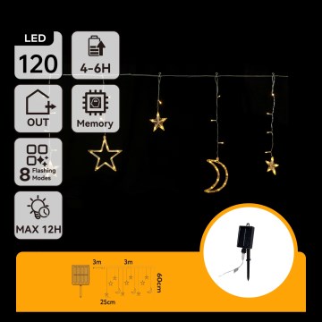 Aigostar - LED соларен коледен гирлянд 120xLED/8 функции 3x0,6m 500 mAh IP65 топла бяла