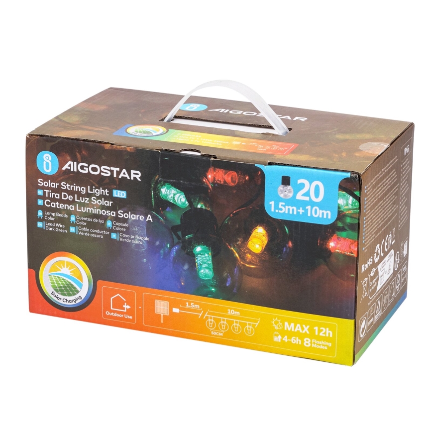 Aigostar - LED соларна коледна верига 20xLED/8 функции 11,5м IP65 многоцветна