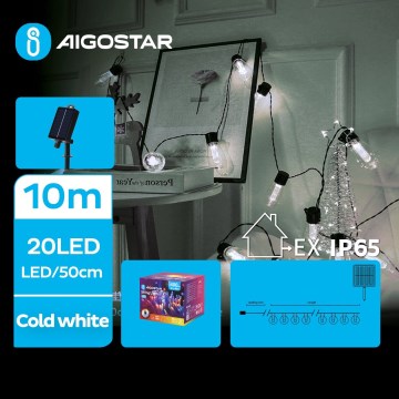 Aigostar - LED соларен коледен гирлянд 20xLED/8 функции 11,5m 1200 mAh IP65 студено бяло