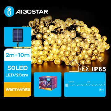 Aigostar - LED соларна декоративна верига 50xLED/8 функции 12м 800 mAh IP65 топла бяла светлина