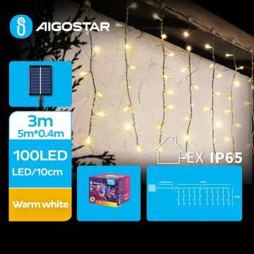 Aigostar - LED соларна  гирлянда 100xLED/8 функции 8x0,4m IP65 топло бяло 800 mAh