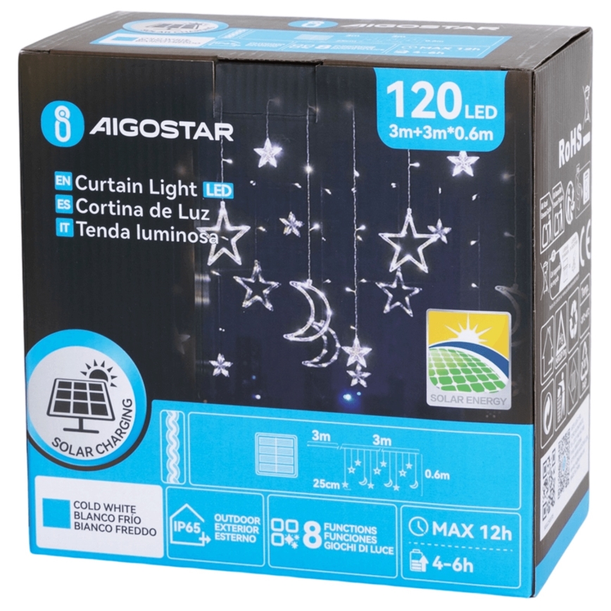 Aigostar - соларна LED гирлянда 120xLED/8 функции 3x0,6m 500 mAh IP65 студено бяло