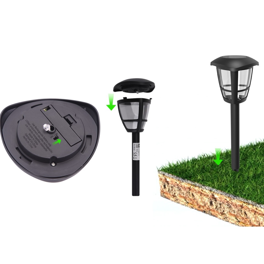 Aigostar - LED соларна лампа LED/0,06W/2V 100 mAh 33,8 см 6500K IP44 черна