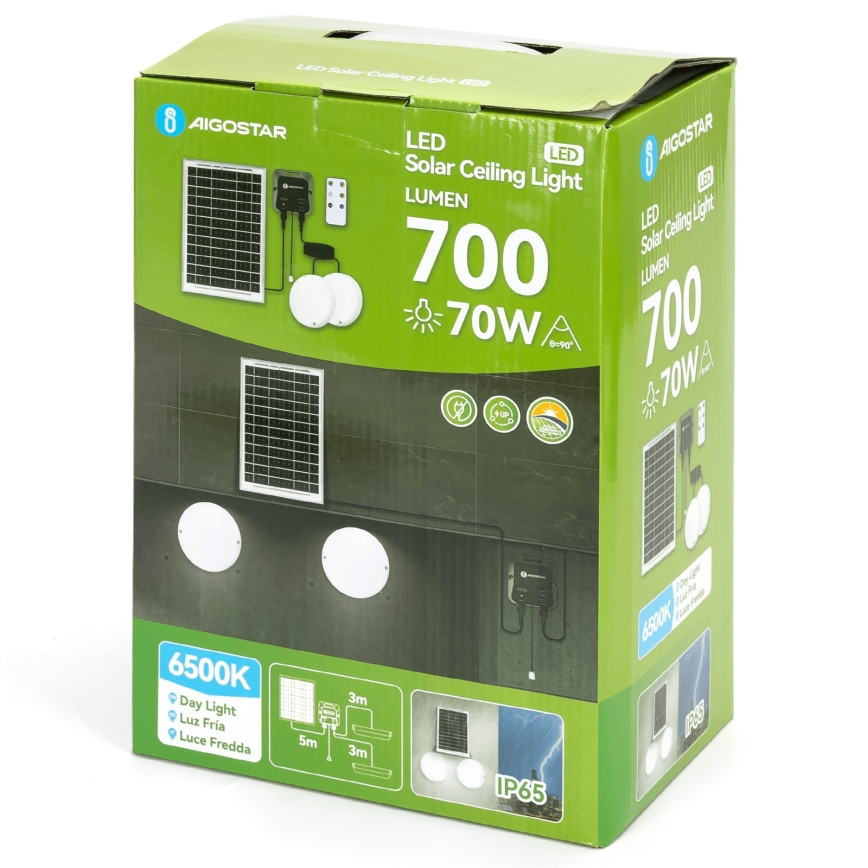 Aigostar - LED Соларна лампа 2xLED/35W/12V 6000 mAh 6500K Ø 16,8 см + дистанционно управление