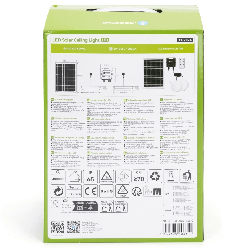 Aigostar - LED Соларна лампа 2xLED/35W/12V 6000 mAh 6500K Ø 16,8 см + дистанционно управление