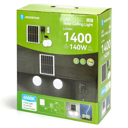 Aigostar - LED Соларна лампа 2xLED/70W/12V 12000 mAh 6500K Ø 20,5 см + дистанционно управление