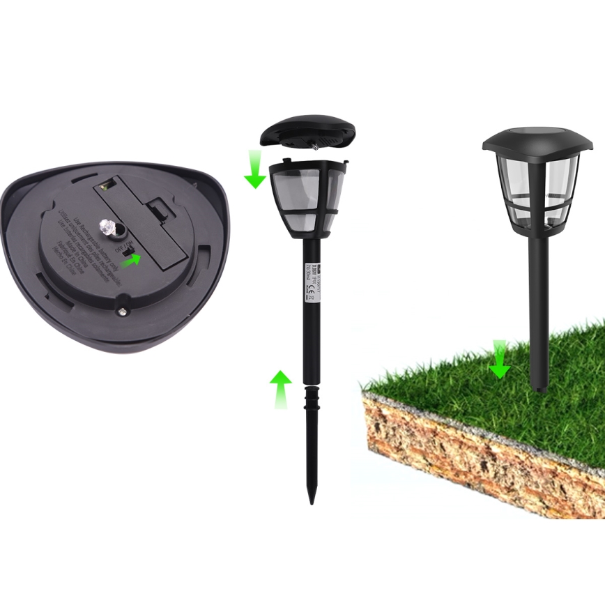 Aigostar - LED Соларна лампа LED/0,06W/2V 100 mAh 33,8 см 6500K IP44 черен