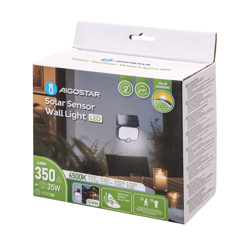 Aigostar - LED соларна лампа с датчик за движение LED/2,4W/3,7V 1800 mAh IP65