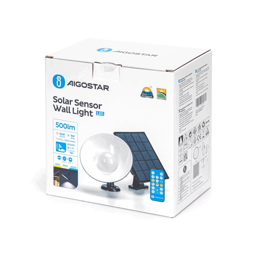 Aigostar - LED соларна лампа със сензор LED/3,2V 3000K/4000K/6500K IP65 5000 mAh с дистанционно управление
