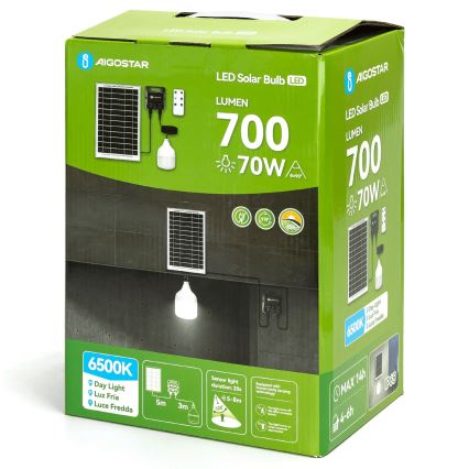 Aigostar - LED соларна лампа със сензор LED/70W/12V 6000 mAh 6500K IP65 Ø 12 см + дистанционно управление