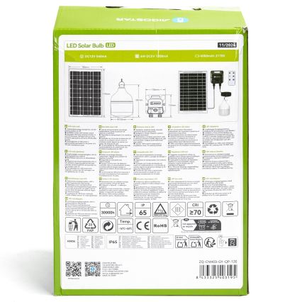 Aigostar - LED соларна лампа със сензор LED/70W/12V 6000 mAh 6500K IP65 Ø 12 см + дистанционно управление