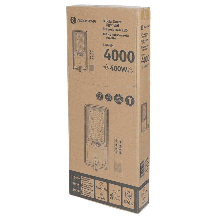 Aigostar - LED соларна улична лампа със сензор LED/300W/3,2V 3600mAh + дистанционно управление