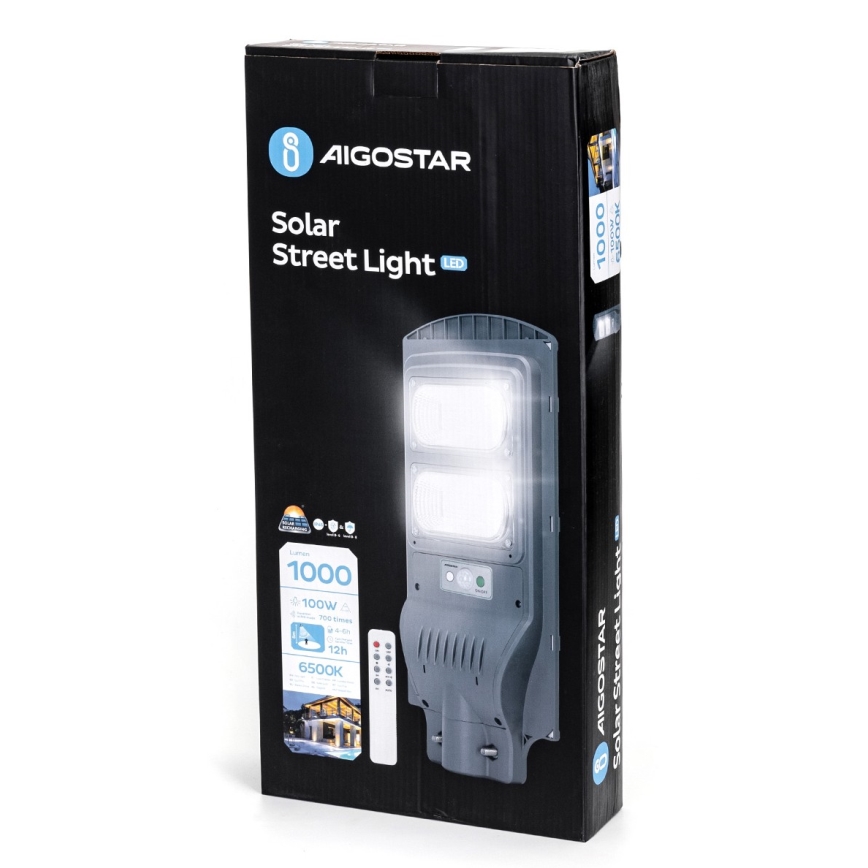 Aigostar - LED Соларна улична лампа със сензор LED/100W/3,2V 10000mAh IP65 6500K + дистанционно управление
