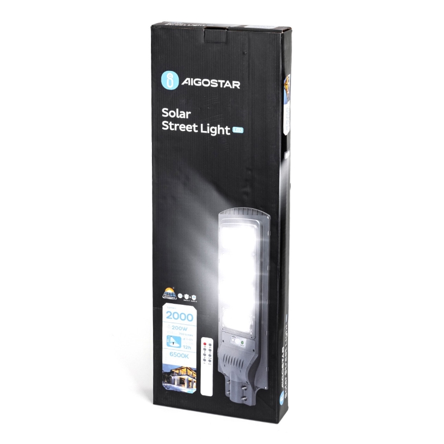 Aigostar - LED Соларна улична лампа със сензор LED/200W/3,2V 20000mAh IP65 6500K + дистанционно управление
