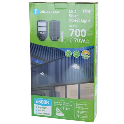 Aigostar - LED Соларна улична лампа със сензор LED/70W/3,2V 4000mAh IP65 6500K + дистанционно управление