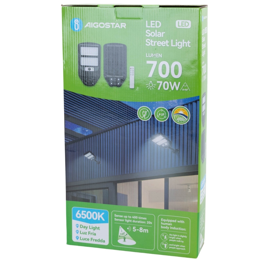Aigostar - LED Соларна улична лампа със сензор LED/70W/3,2V 4000mAh IP65 6500K + дистанционно управление