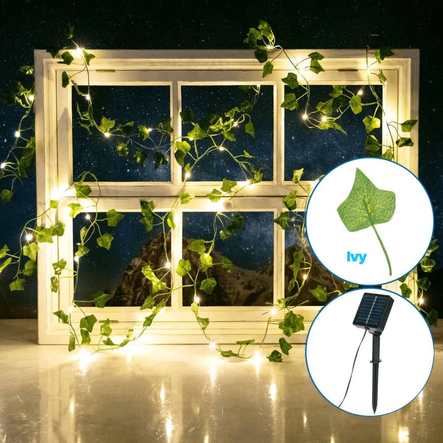 Aigostar - LED соларна верига 100xLED/12м IP65 300 mAh топла бяла бръшлян