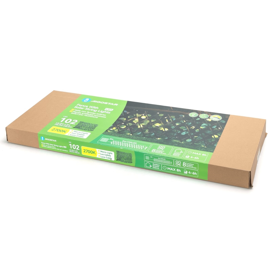 Aigostar - LED Соларна верига 102xLED/2x0,7m IP65 топло бяло евкалипт