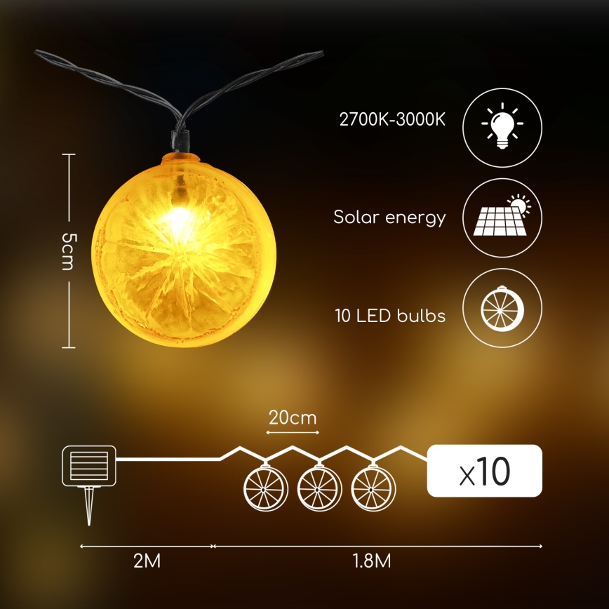 Aigostar - LED Соларна верига 10xLED/3,8m IP44 600 mAh топло бяло