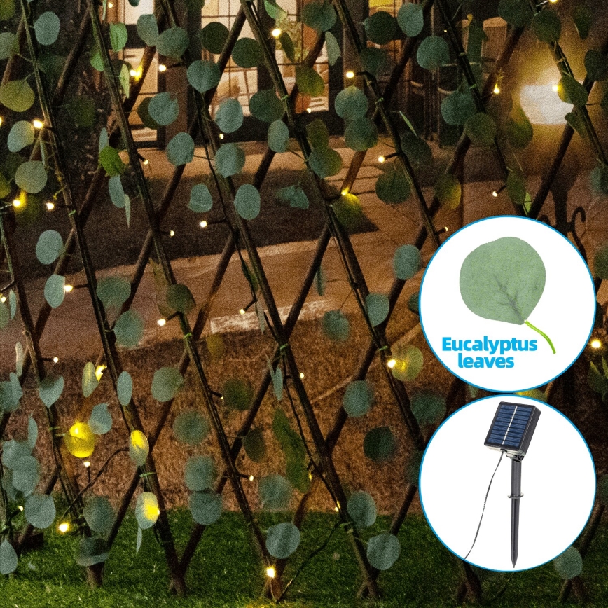 Aigostar - LED Соларна верига 148xLED/2x1,2m IP65 топло бяло евкалипт