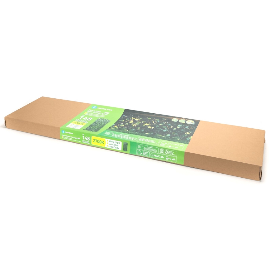 Aigostar - LED Соларна верига 148xLED/2x1,2m IP65 топло бяло евкалипт
