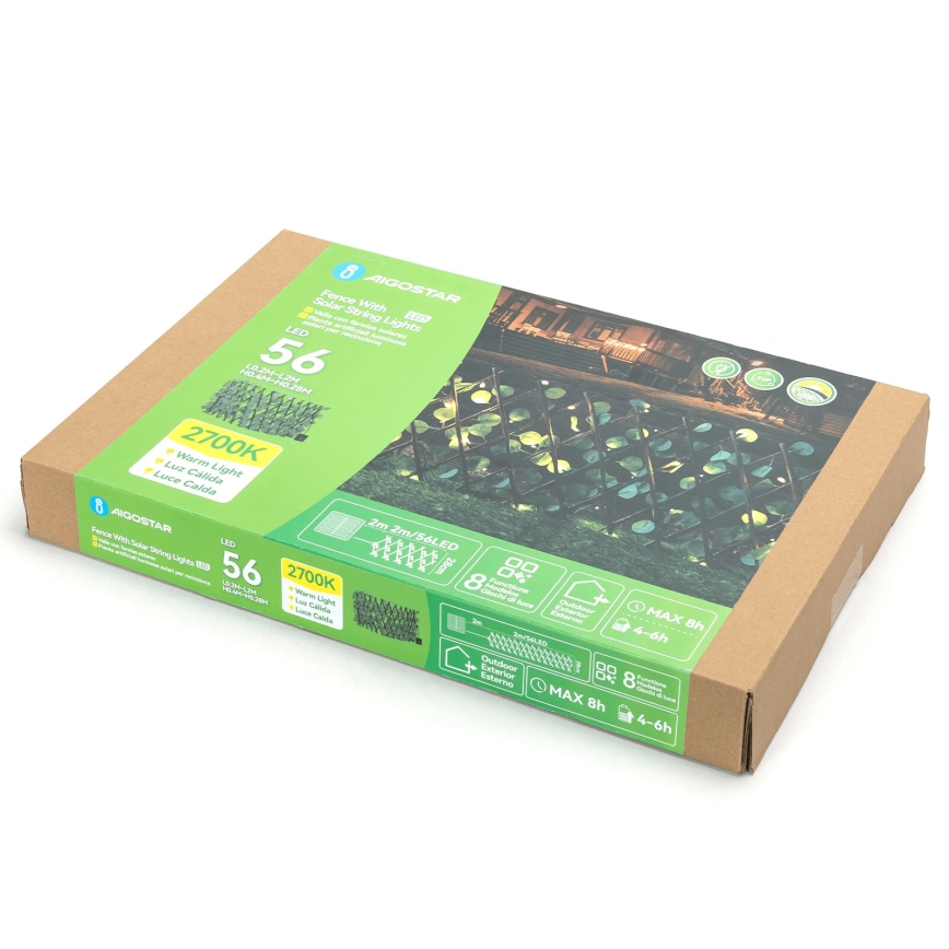 Aigostar - LED Соларна верига 56xLED/2x0,4m IP65 топло бяло евкалипт