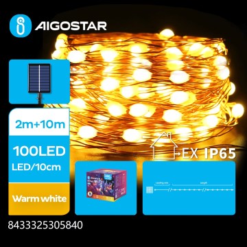Aigostar - LED соларна коледна гирлянда 100xLED/8 функции 12 м 800 mAh IP65 топла бяла