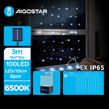 Aigostar - LED соларна коледна гирлянда 100xLED/8 функции 4x1m 800 mAh IP65 студено бяло