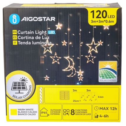 Aigostar - LED соларен коледен гирлянд 120xLED/8 функции 3x0,6m 500 mAh IP65 топла бяла