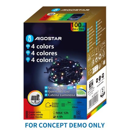 Aigostar - Соларна LED коледна гирлянда 200 LED / 8 функции, 22 м, IP65, многоцветна, 800 mAh