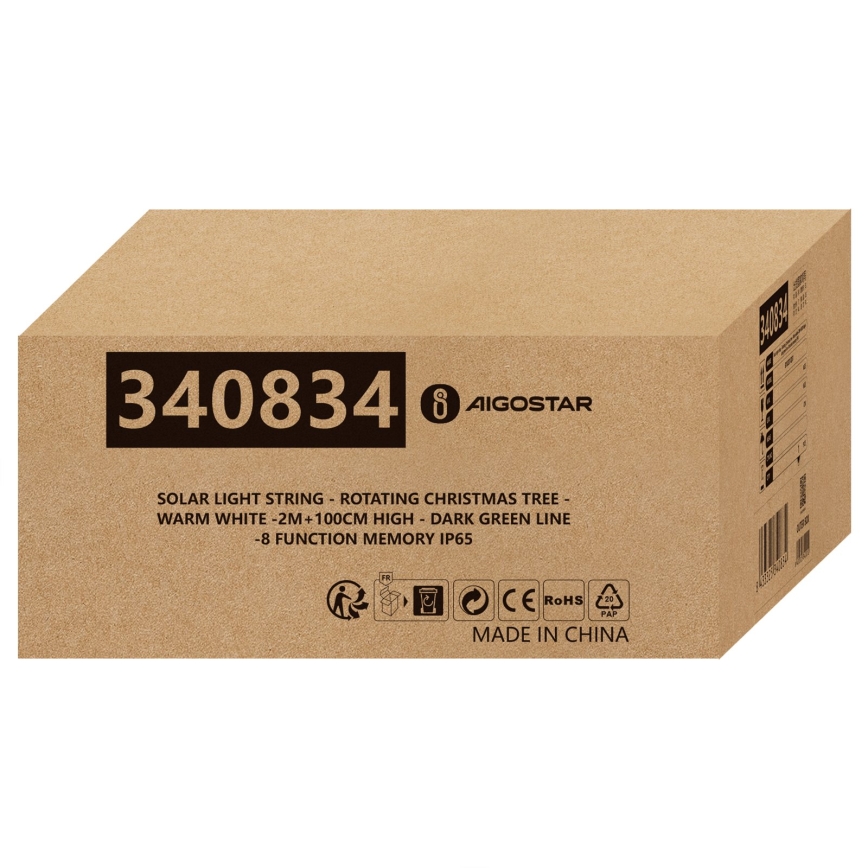 Aigostar - соларна LED коледна украса LED/0,59W/3,7V 100 cm IP65 130 mAh топла бяла