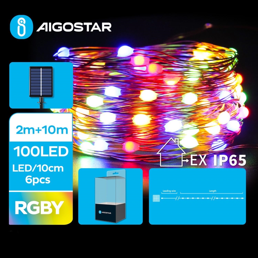 Aigostar - LED соларна коледна верига 100xLED/8 функции 12m IP65 многоцветен 800 mAh