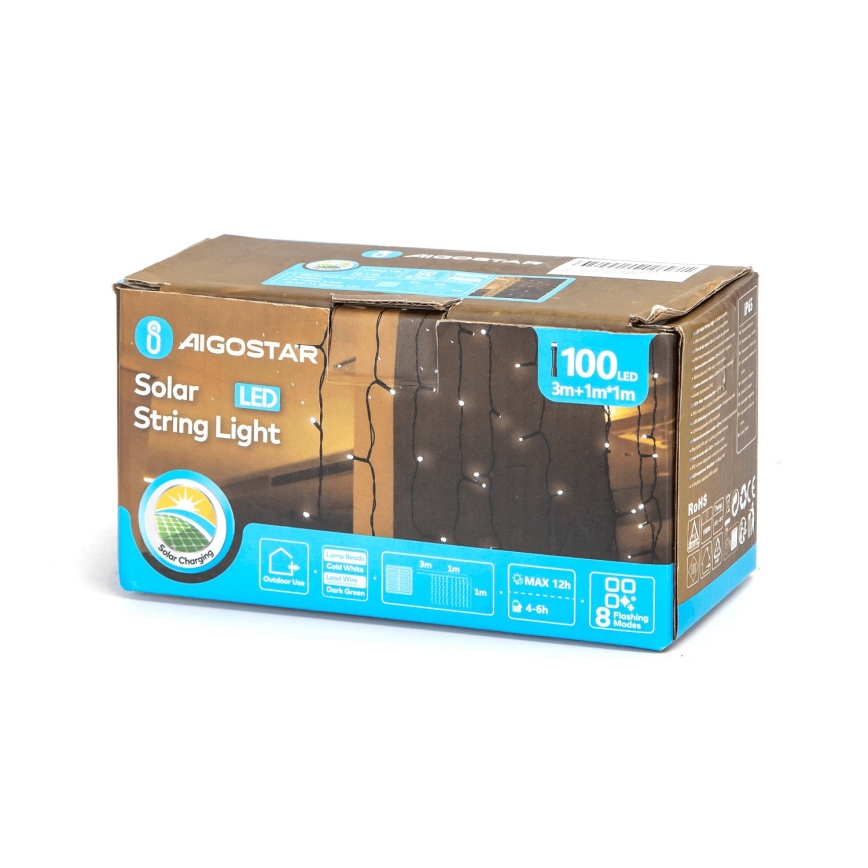 Aigostar - LED соларна коледна верига 100xLED/8 функции 4x1m 800 mAh IP65 студено бяло