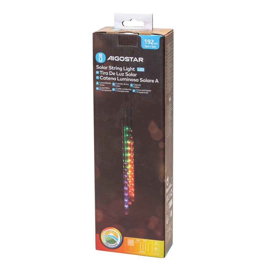 Aigostar - LED соларна коледна верига 192xLED/8m IP65 1200 mAh многоцветен