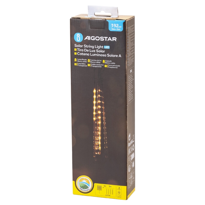 Aigostar - LED соларна коледна верига 192xLED/8m IP65 1200 mAh топло бяло