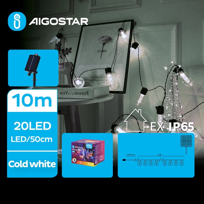 Aigostar - LED соларна коледна верига 20xLED/8 функции 11,5m 1200 mAh IP65 студено бяло