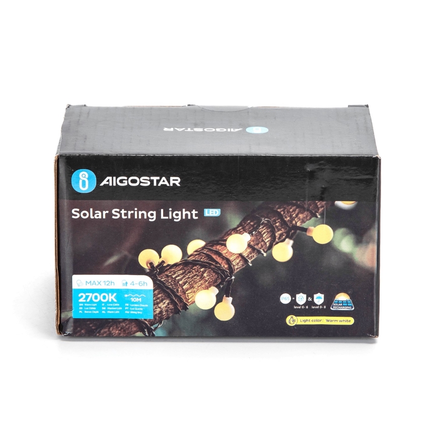 Aigostar - LED соларни декоративни лампички 50xLED/8 функции 12 м IP65 топло бял