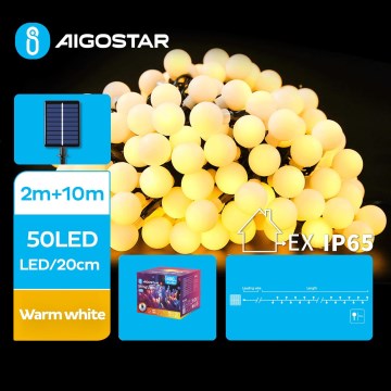Aigostar - LED Соларни декоративни лампички 50xLED/8 функции 12m 800 mAh IP65 топло бяло