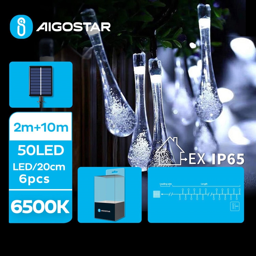 Aigostar - LED Соларни декоративни лампички 50xLED/8 функции 12m IP65 студено бяло 800 mAh