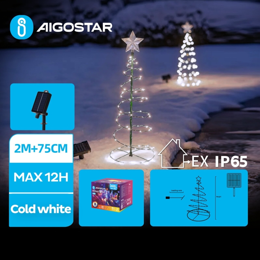 Aigostar - LED Соларни Коледна декорация LED/0,26W/3,7V 75 см IP65 студено бял