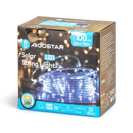 Aigostar - LED соларни коледни лампички 100xLED/8 функции 12 м IP65 студено бял