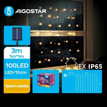 Aigostar - LED соларни коледни лампички 100xLED/8 функции 4x1 м IP65 топло бял